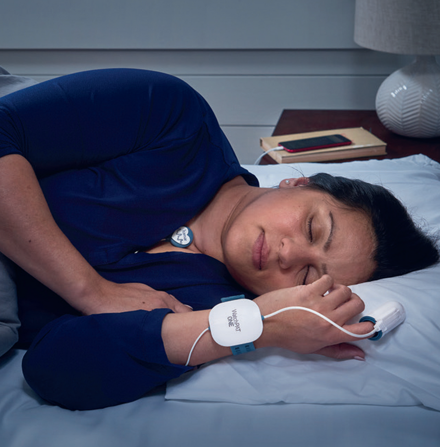 Test d'apnée du sommeil à domicile WatchPAT ONE. Parlez à